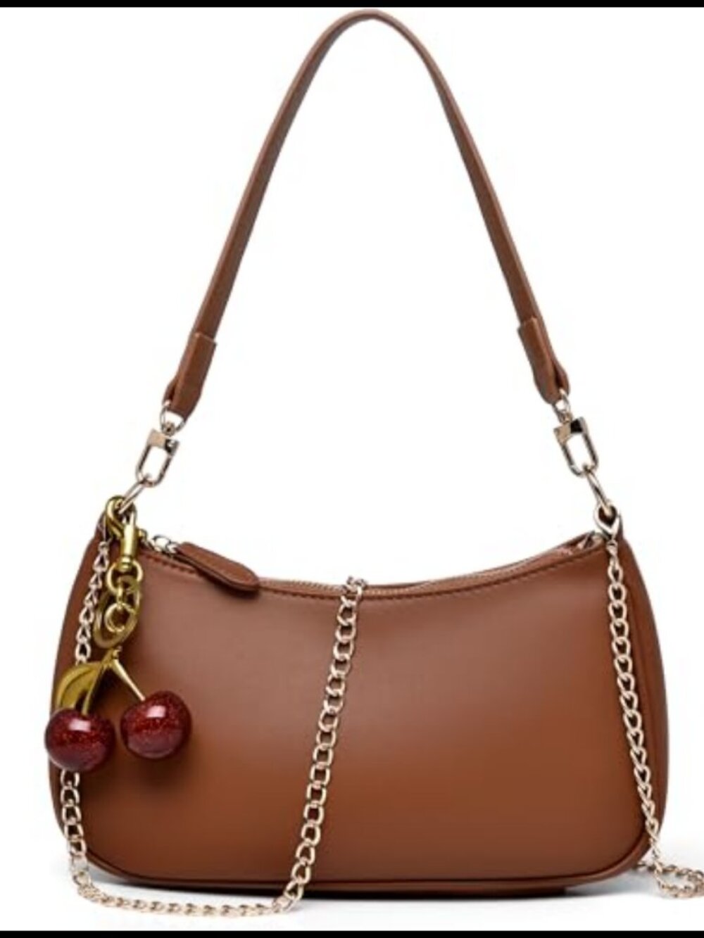 PU Leather Shoulder Bag Convertible Crossbody Clutch Hobo with Cherry Charm
